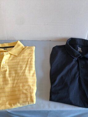 LOT of 2 LARGE Mens Polo - IZOD Yellow Striped & 32 Degrees Cool Blue